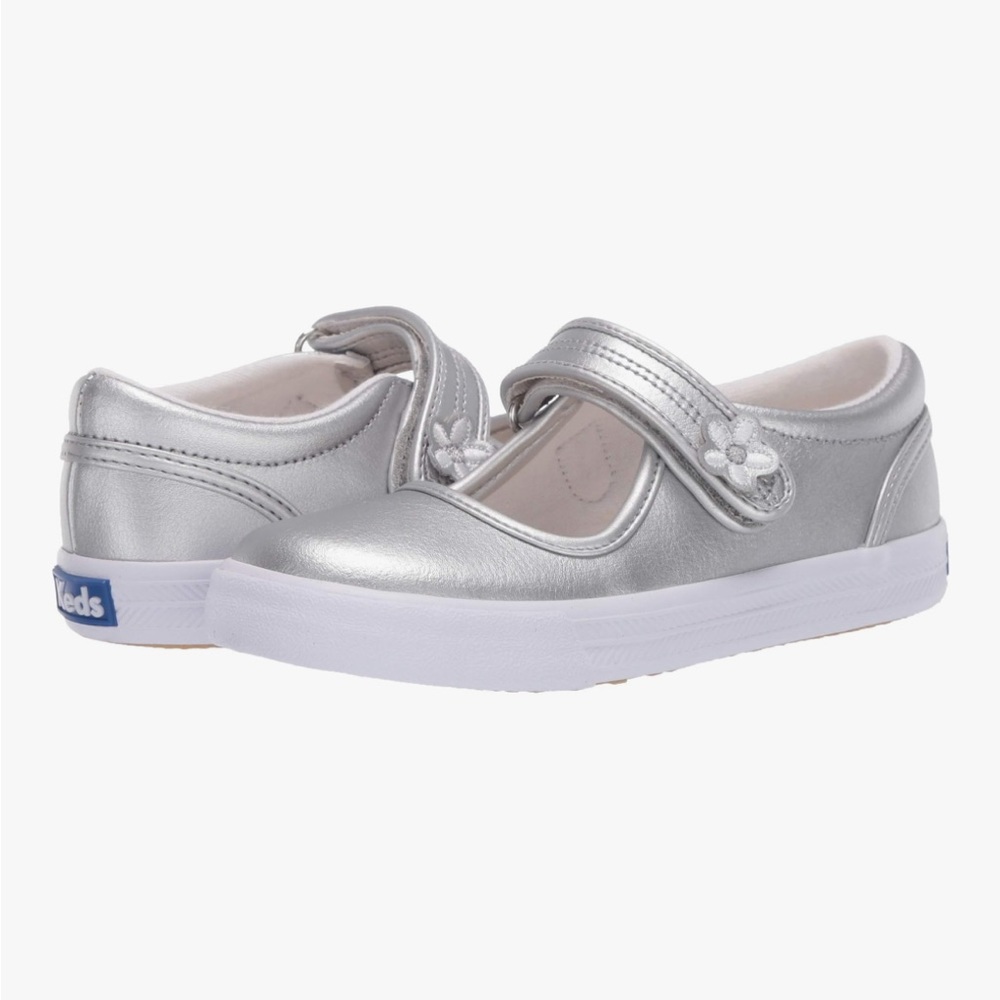 Keds toddler sz 5.5 Silver mary Jane’s with Floral Detail